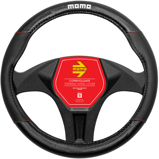 Momo Steering Wheel Cover - CARBON - BLACK/RED PU - SIZE M