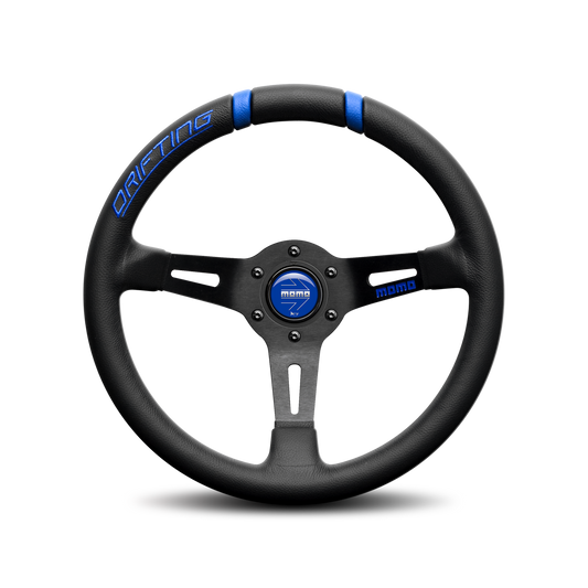 Momo Steering wheel (street) - DRIFTING - BLACK LEATHER BLUE INSERTS Ø330mm