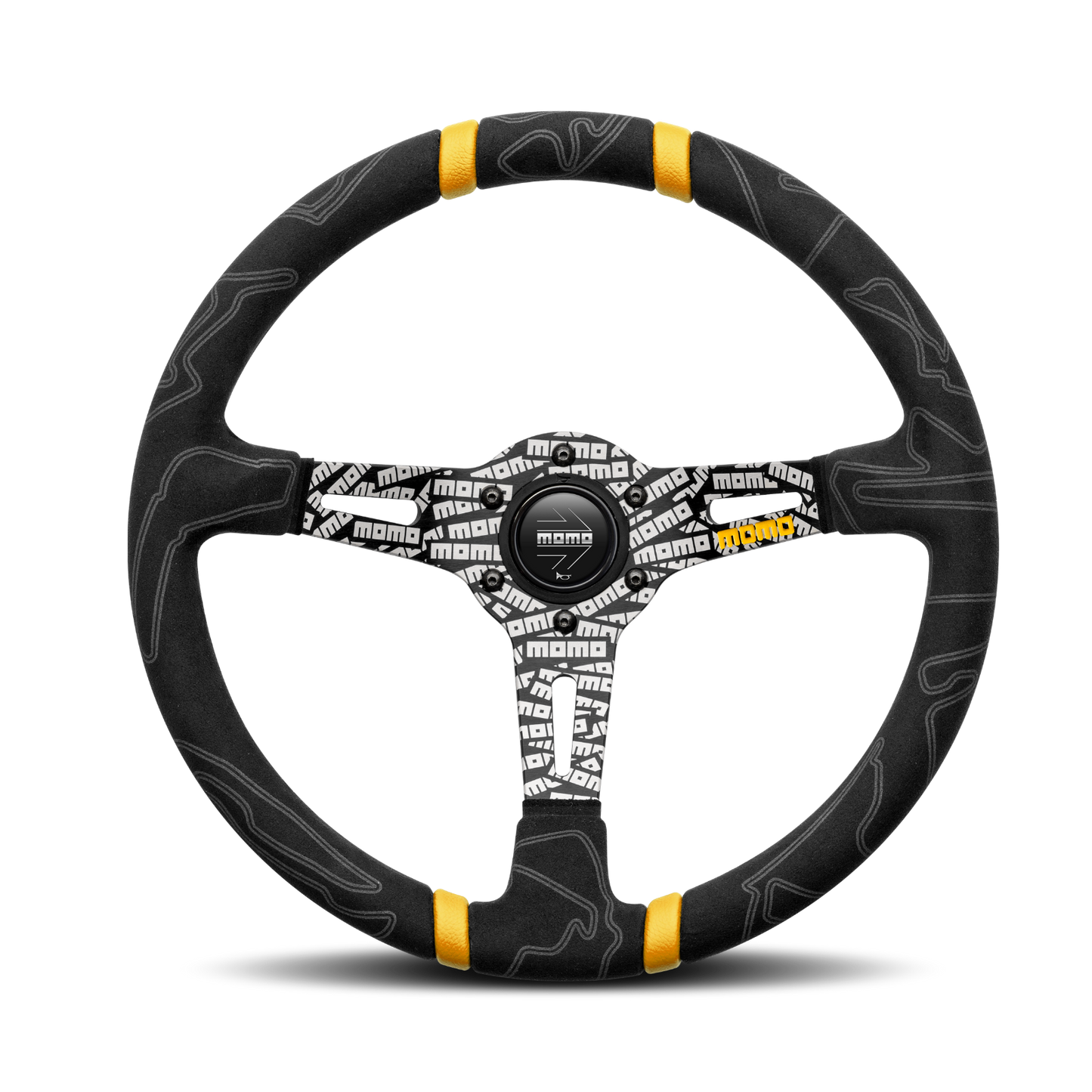 Momo Steering wheel (street) - ULTRA - BLACK ALCANTARA/YELLOW INSERT Ø350mm
