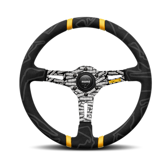 Momo Steering wheel (street) - ULTRA - BLACK ALCANTARA/YELLOW INSERT Ø350mm