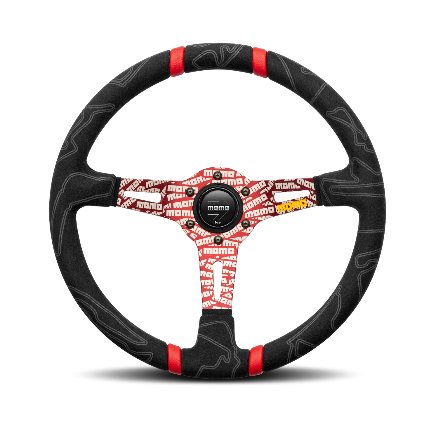 Momo Steering wheel (street) - ULTRA - BLACK ALCANTARA/RED INSERT Ø350mm