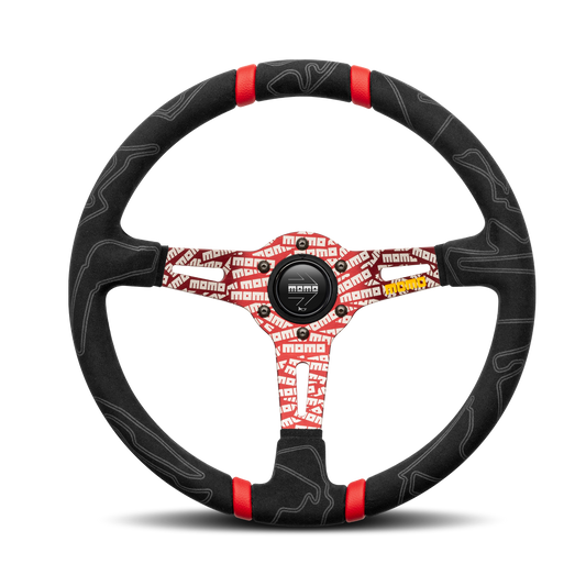 Momo Steering wheel (street) - ULTRA - BLACK ALCANTARA/RED INSERT Ø350mm