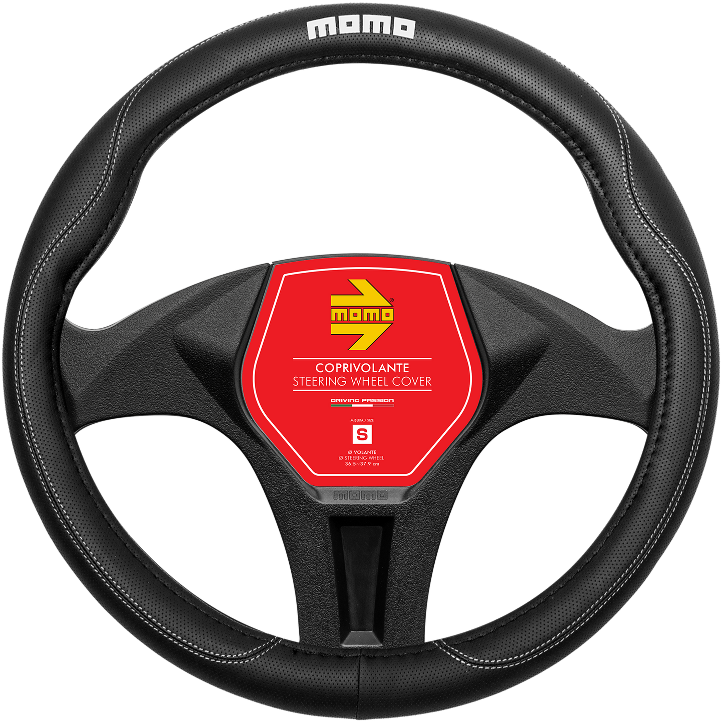 Momo Steering Wheel Cover - COMFORT - BLACK/WHITE PU - SIZE S