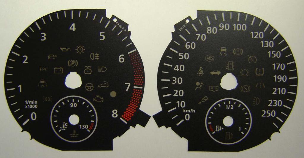 Lockwood VW Golf Mk6 250KMH (No MPH) BLACK Dial Conversion Kit C340