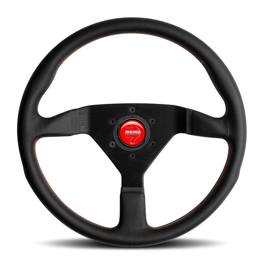 Momo Steering wheel (street) - MONTECARLO - BLACK LEATHER/RED HORN BUTTON Ø350m