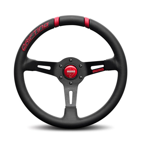 Momo Steering wheel (street) - DRIFTING - BLACK LEATHER RED INSERTS Ø330mm