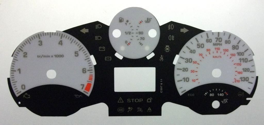 Lockwood Peugeot 207 Petrol 0-135MPH/0-7000RPM WHITE Dial Conversion Kit C597