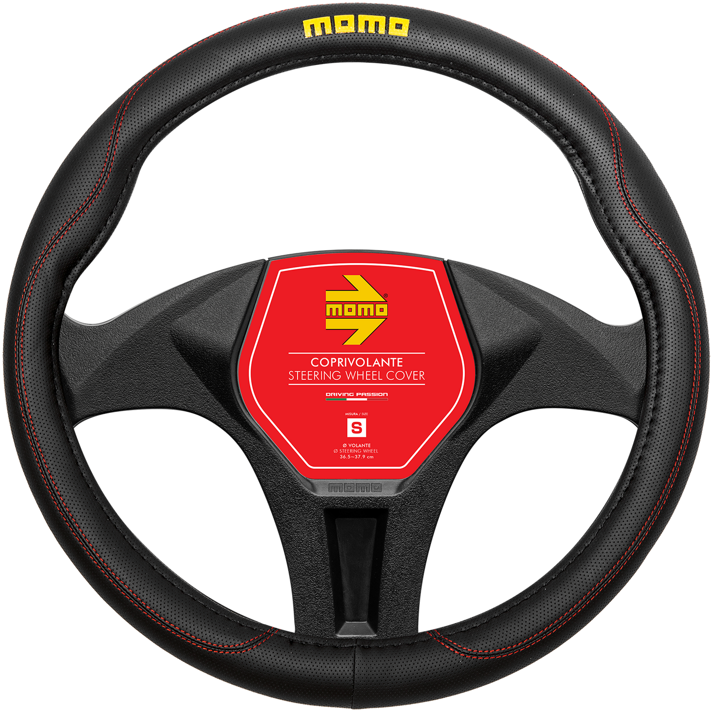 Momo Steering Wheel Cover - COMFORT - BLACK/RED PU - SIZE S