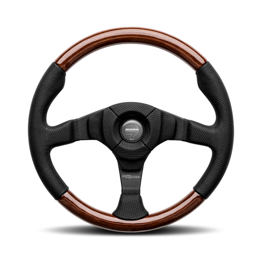 Momo Steering wheel (street) - DARK FIGHTER - BLACK LEATHER/ WOOD Ø350mm