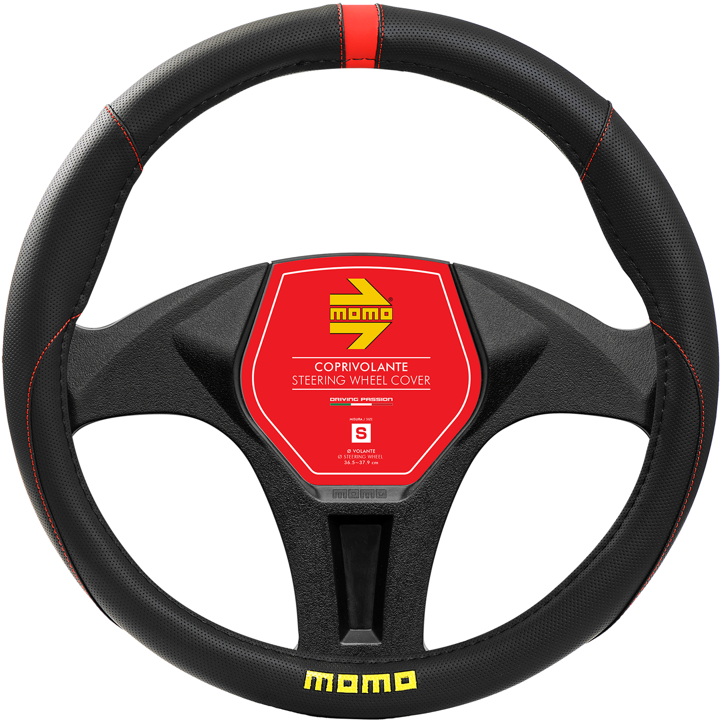 Momo Steering Wheel Cover - ELEGANT - BLACK/RED PU - SIZE M