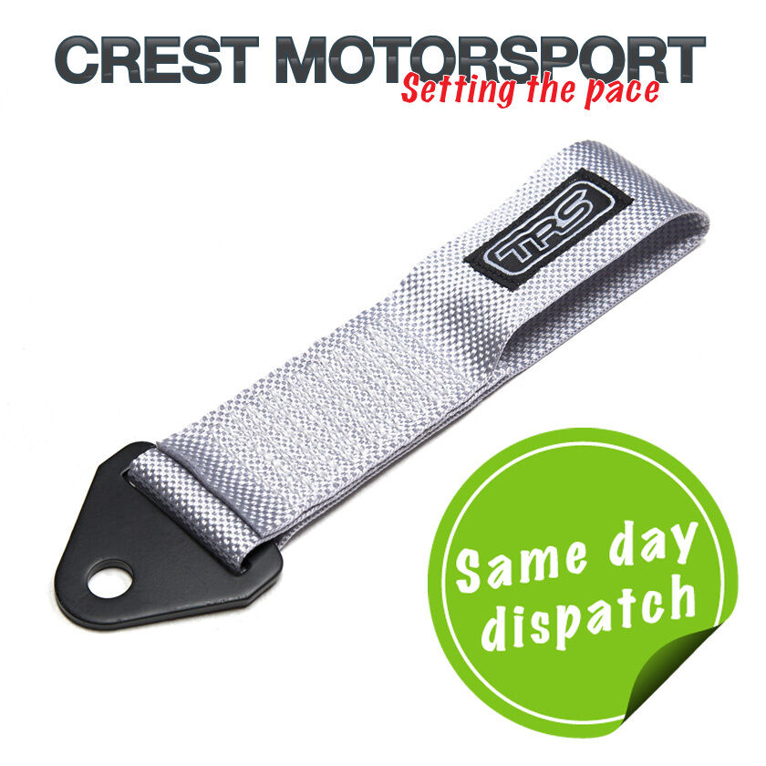 TRS Fixed Tow Eye Strap/Loop SILVER/GREY (MSA Compliant) Race/Rally/Competition