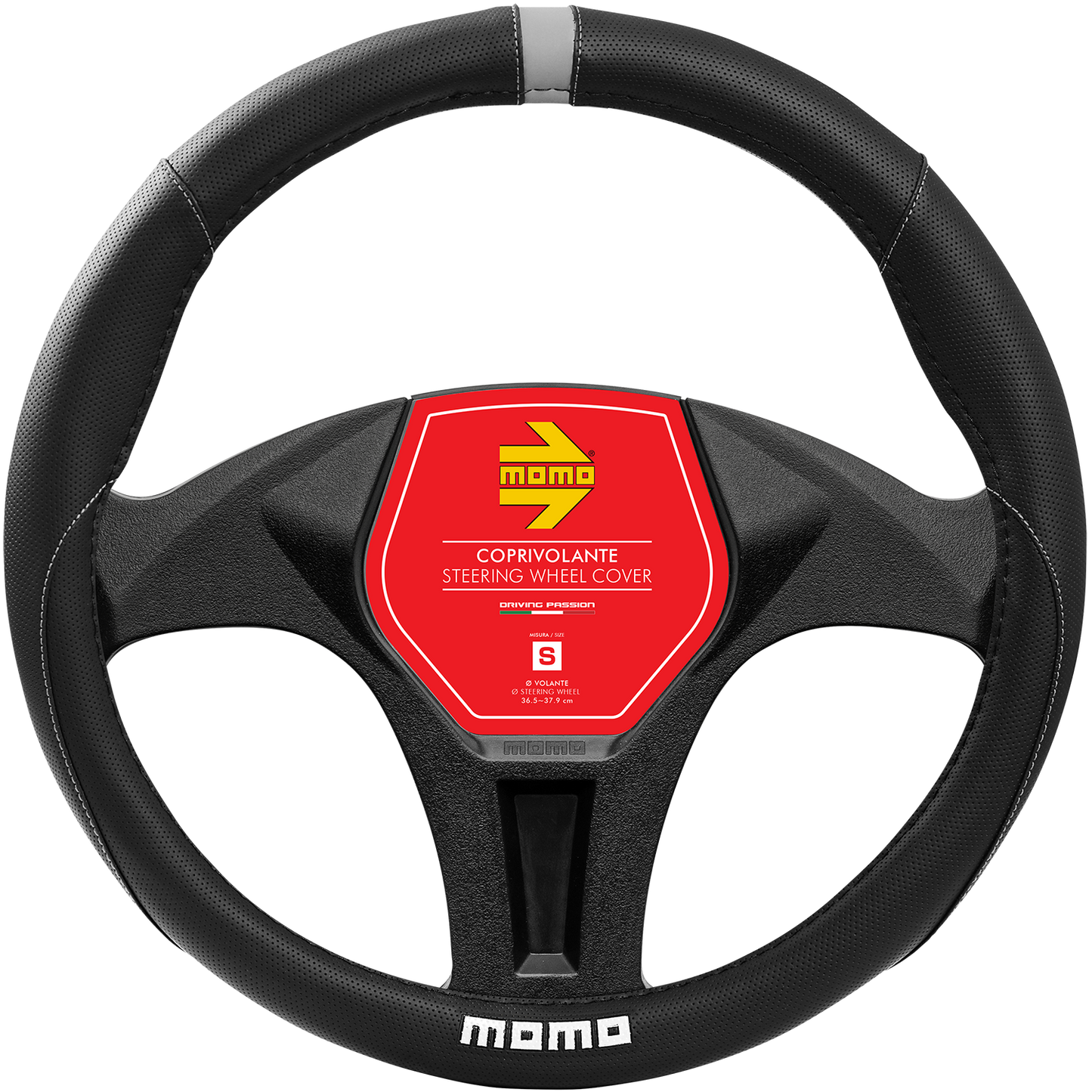 Momo Steering Wheel Cover - ELEGANT - BLACK/GREY PU - SIZE M