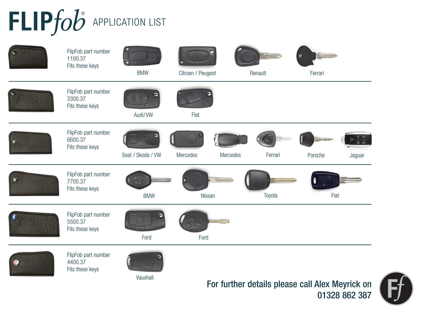 Richbrook 'Official Licensed' Ford Logo FlipFob (Leather Car Key Holder)