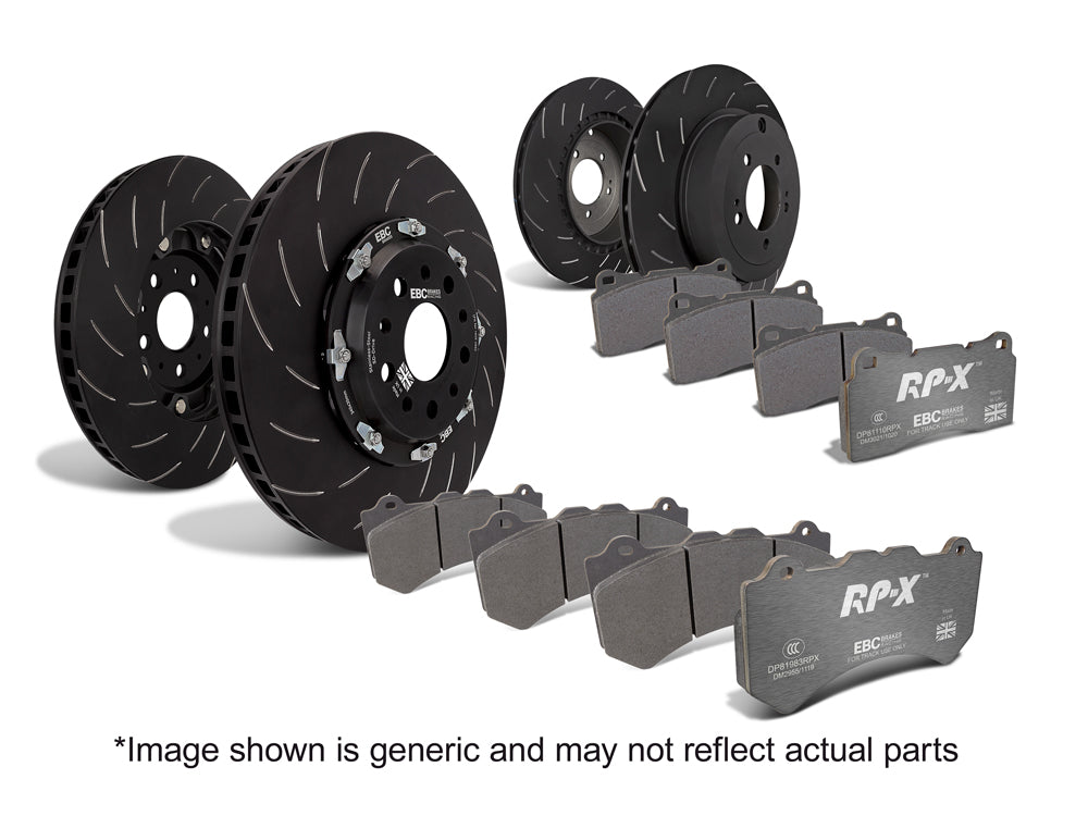 EBC Racing RP-X Race Pad and 2-pc Floating Disc Kit FULL VEHICLE 2pc disc kit & swept groove rear (P2DK037RPX)