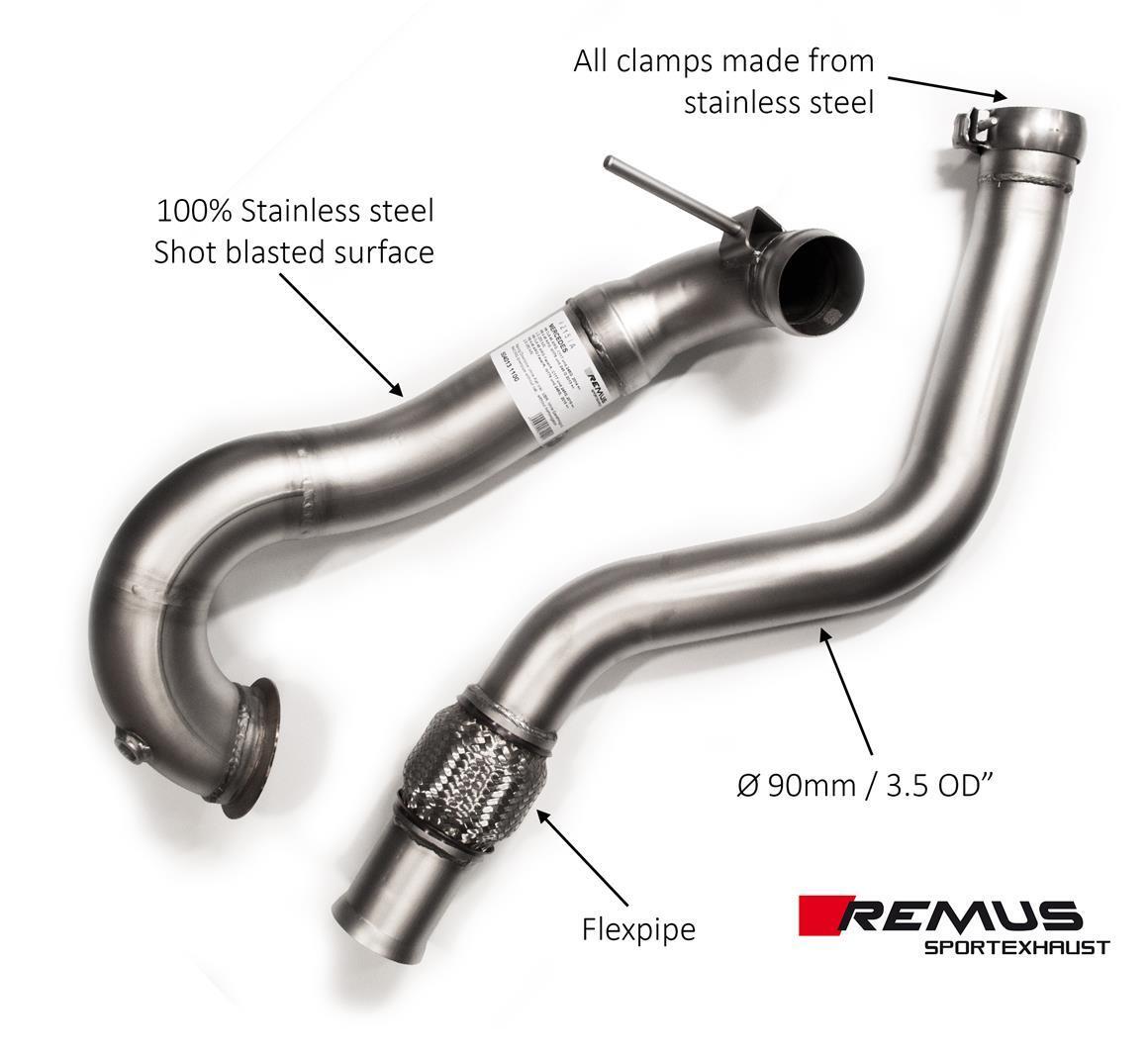 Remus Stainless Decat 3.5" Downpipe & Exhaust Mid Pipe for A45, CLA45, GLA45 AMG
