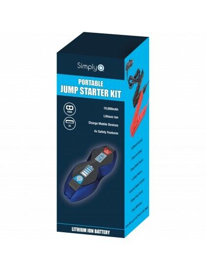 Complete Portable Jump Starter Kit 10,000Mah with USB port to charge devices