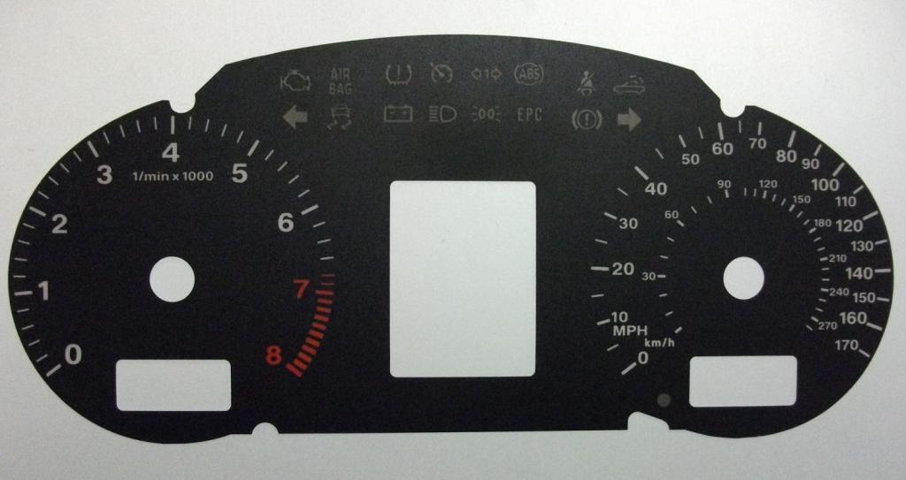 Lockwood Audi A4 Petrol 0-170MPH/0-8000RPM BLACK Dial Conversion Kit C598