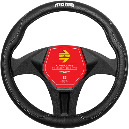 Momo Steering Wheel Cover - COMFORT - BLACK/WHITE PU - SIZE S