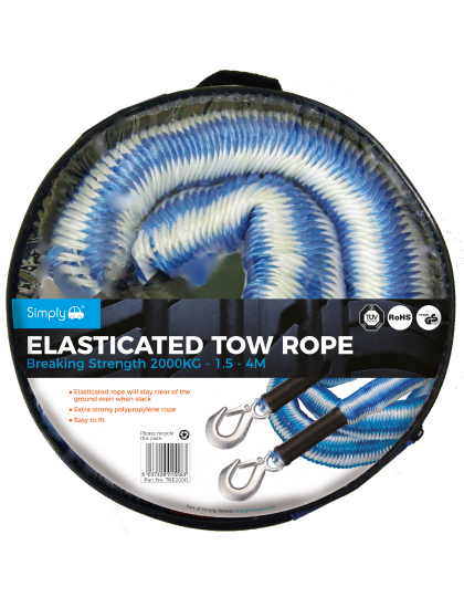 Elasticated Tow Rope (& hooks) 2000kg breaking strength. Stretches from 1.5 - 4m