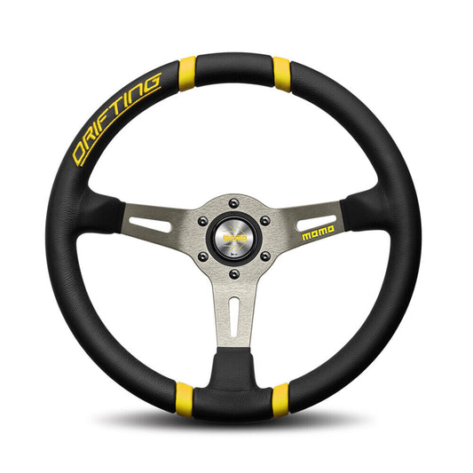 Momo Steering wheel (street) - DRIFTING - BLACK LEATHER YELLOW INSERTS Ø330mm