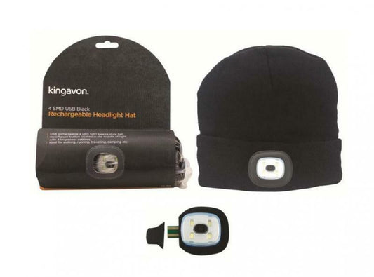 USB Rechargeable Headlight Hat (Beanie) - 4 SME LED's (removable) - CE approved