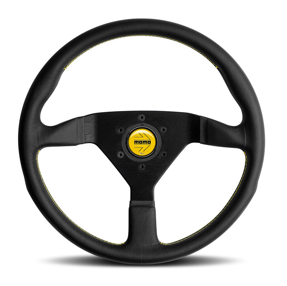 Momo Steering wheel (street) - MONTECARLO - BLACK LEATHER/YELLOW HORN BTN Ø350mm