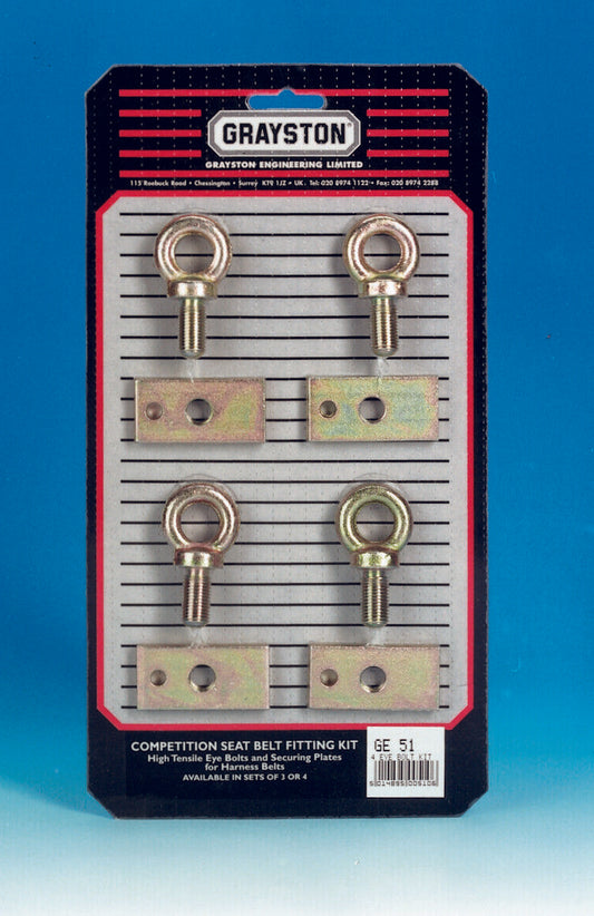 Competition Seat Belt Kit- 4 Eye Bolts and Plate