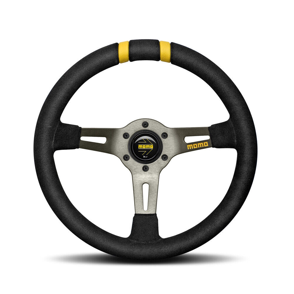 Momo Steering wheel (track) - DRIFTING - BLACK SUEDE, YELLOW INSERTS Ø330mm