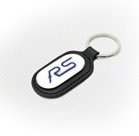 Richbrook 'Licensed' Ford RS Logo Keyring with Leather Key Fob - White & Blue