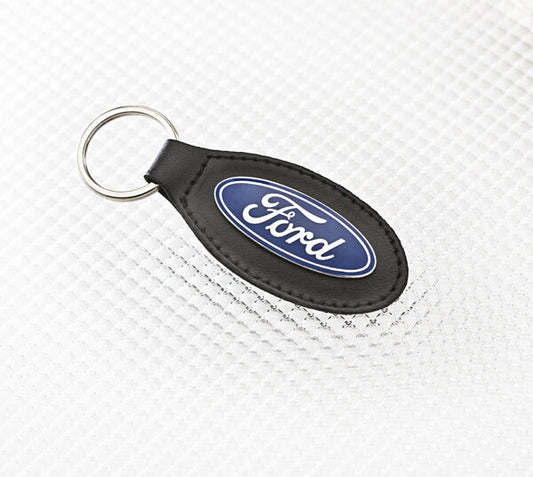Richbrook 'Official Licensed' Ford Logo Keyring with BLACK Leather Key Fob