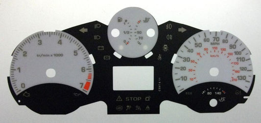 Lockwood Peugeot 207 Petrol 0-135MPH/0-7000RPM WHITE Dial Conversion Kit C597