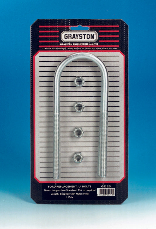 Pair Ford U-Bolts + 50mm & 4 + 7/16" unf Nyloc Nuts