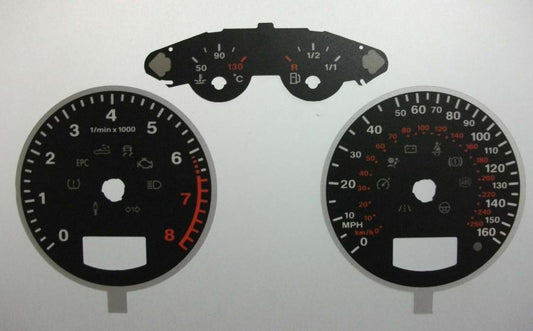 Lockwood Audi A3 Petrol 260KMH w/Distance Icon BLACK Dial Conversion Kit C429A