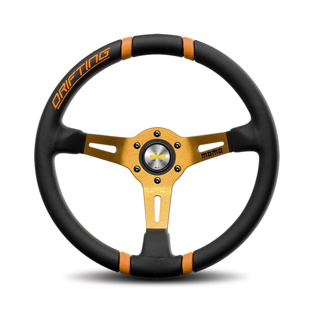 Momo Steering wheel (street) - DRIFTING - BLACK LEATHER ORANGE INSERTS Ø330mm