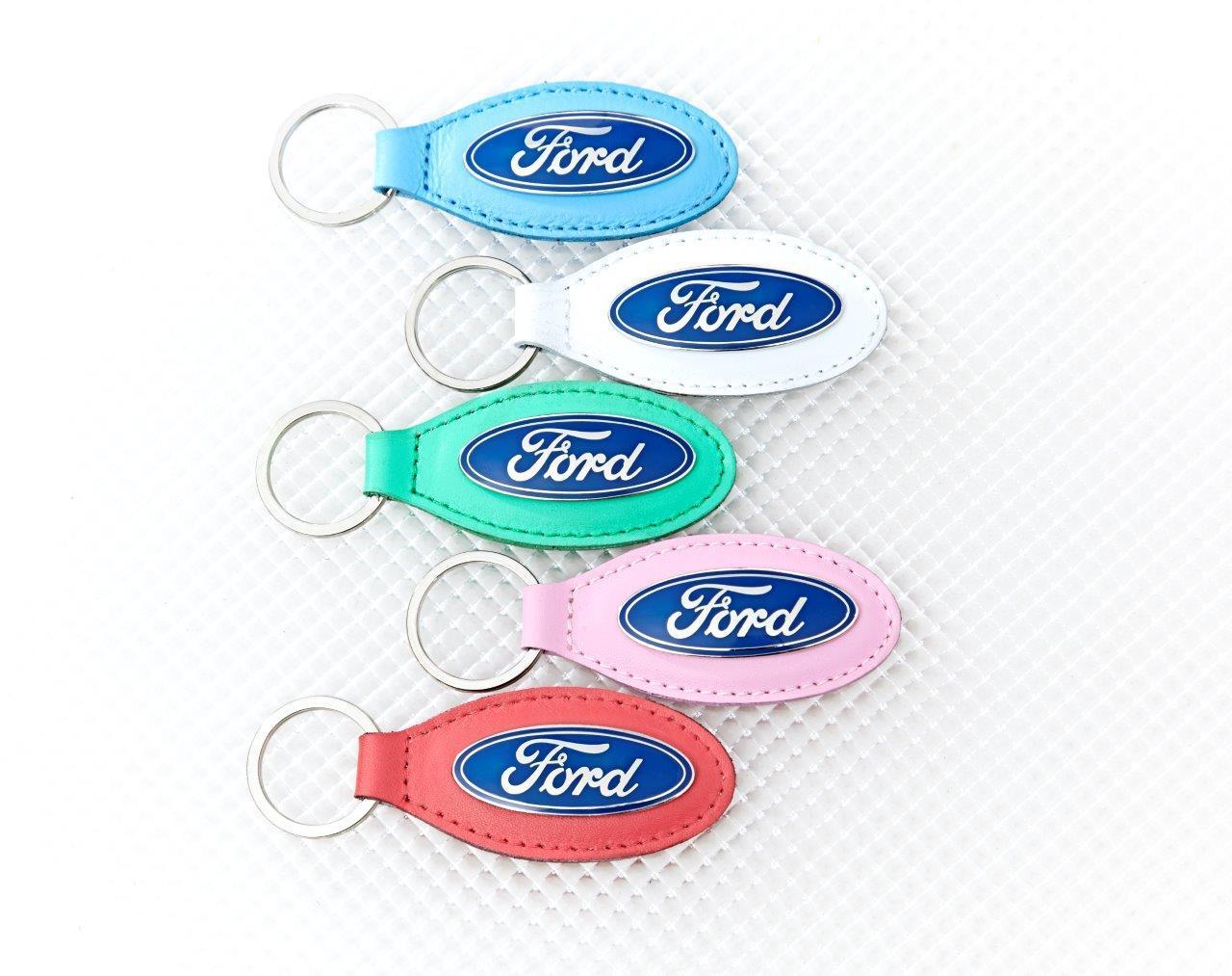 Richbrook 'Official Licensed' Ford Logo Keyring with SKY BLUE Leather Key Fob