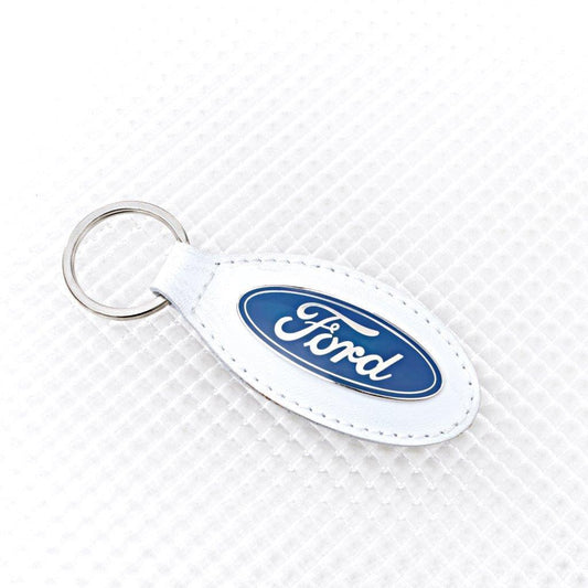 Richbrook 'Official Licensed' Ford Logo Keyring with WHITE Leather Key Fob