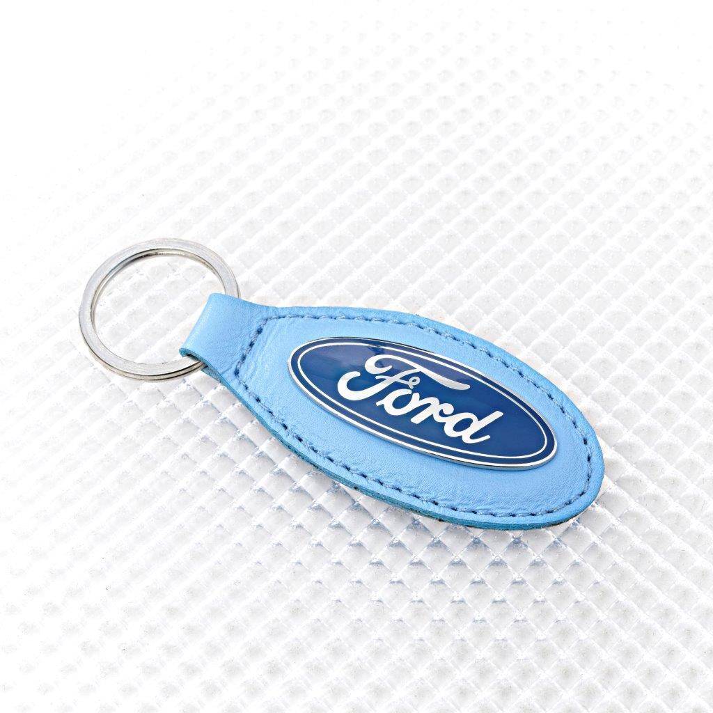 Richbrook 'Official Licensed' Ford Logo Keyring with SKY BLUE Leather Key Fob